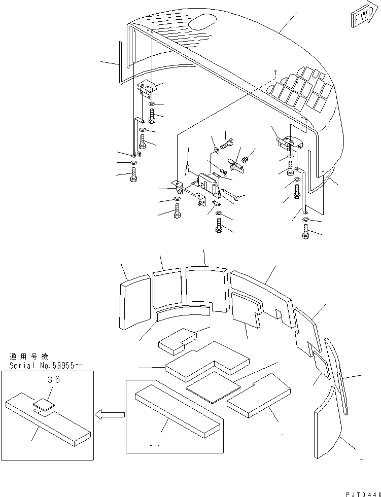 Komatsu parts book diagram for PC60-7 S/N 45001-UP: HOOD (HOOD)(#59475-)