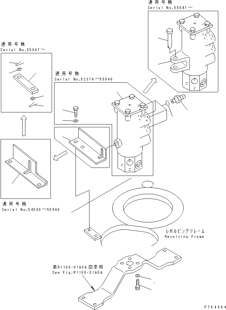 Komatsu parts book diagram for PC60-7 S/N 45001-UP: SWIVEL JOINT (MOUNTING PARTS) (BLADE SPEC.)(#52374-)