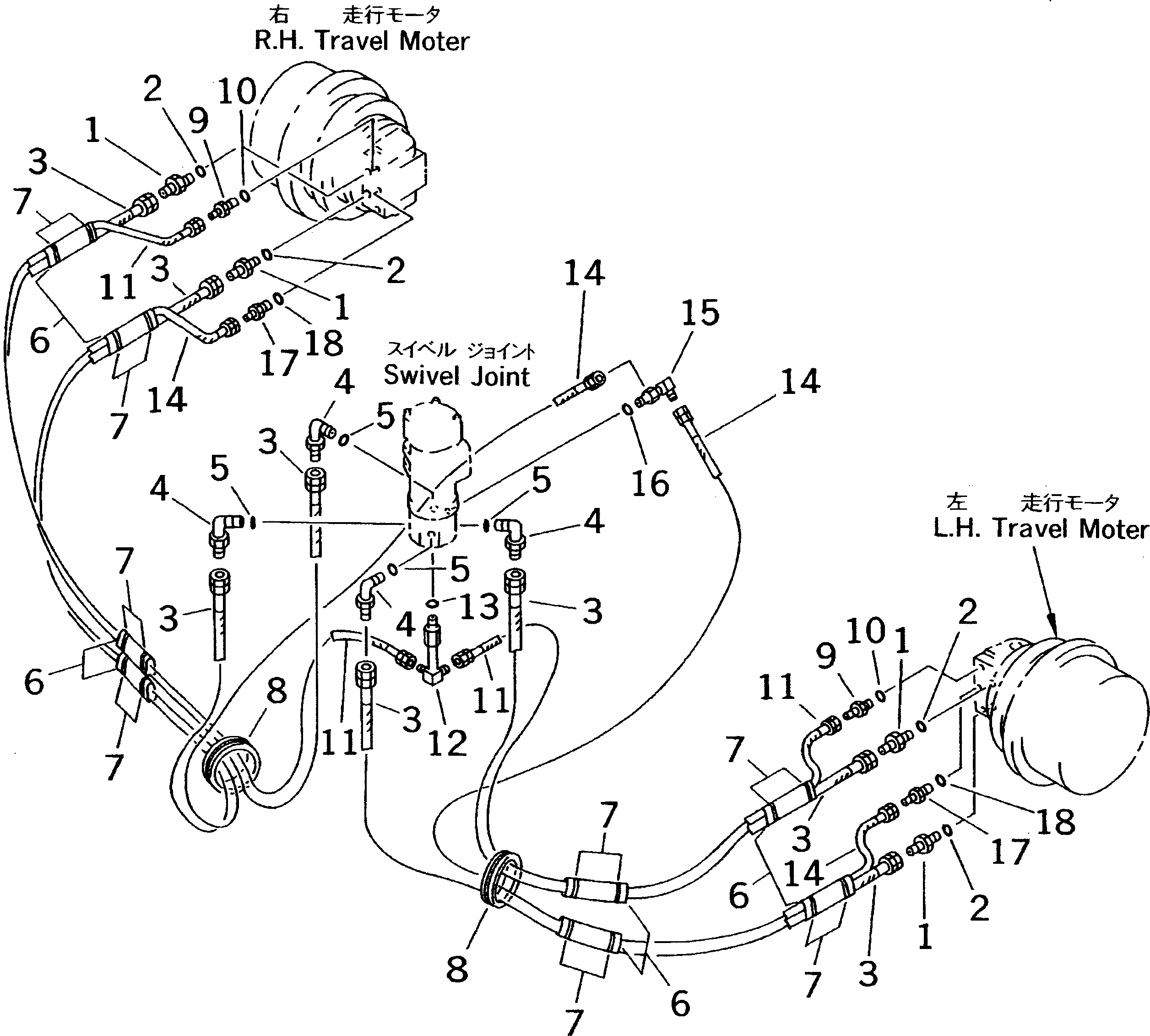 Komatsu parts book diagram for PC60-7 S/N 45001-UP: TRAVEL PIPING (SWAMP SPEC.)(#48880-)