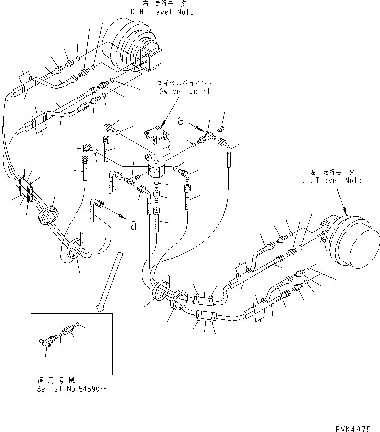 Komatsu parts book diagram for PC60-7 S/N 45001-UP: TRAVEL PIPING(#52374-)