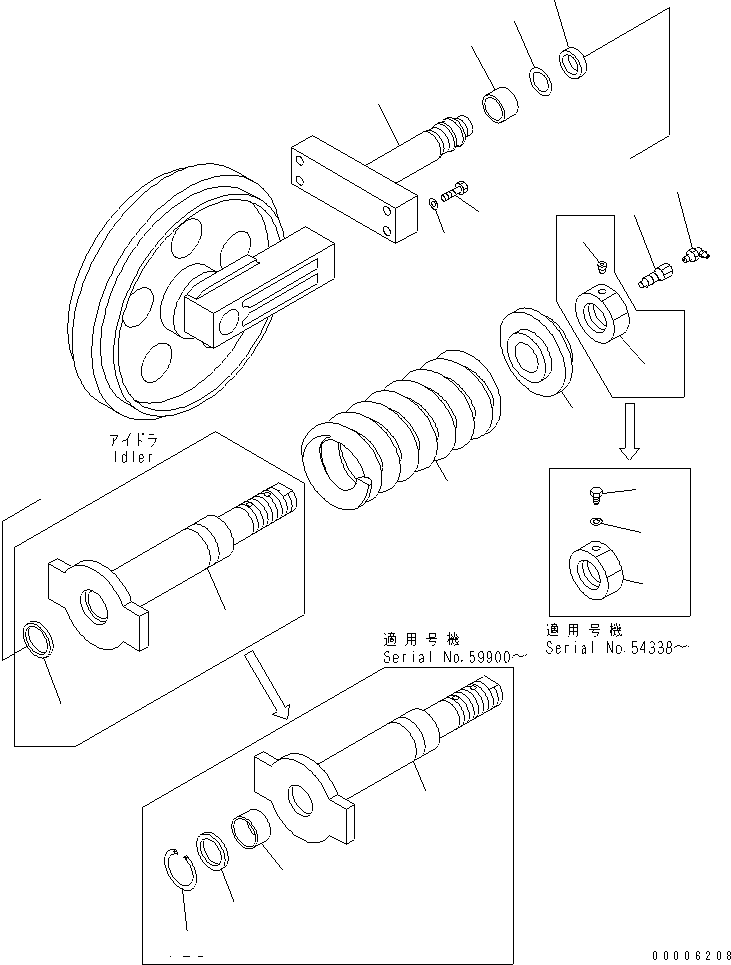 Komatsu parts book diagram for PC60-7 S/N 45001-UP: IDLER CUSHION(#52374-)
