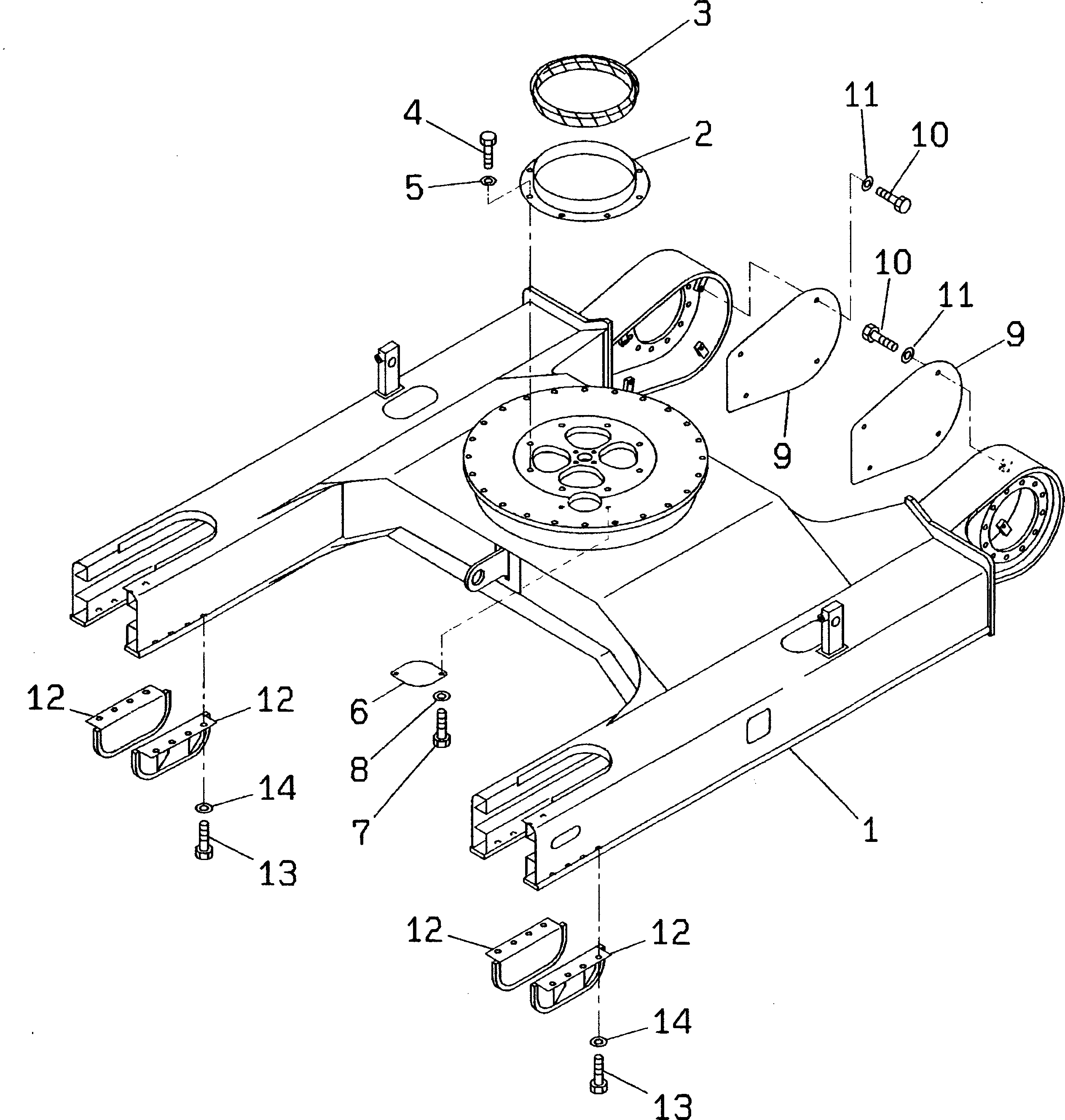 Komatsu parts book diagram for PC60-7 S/N 45001-UP: TRACK FRAME (WITH STRENGTH UNDER COVER)(#45001-52373)