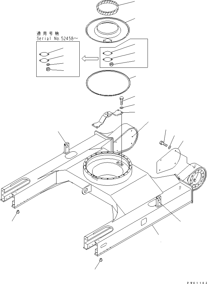 Komatsu parts book diagram for PC60-7 S/N 45001-UP: TRACK FRAME (WITH STRENGTH UNDER COVER) (FOR RUBBER SHOE)(#52374-)