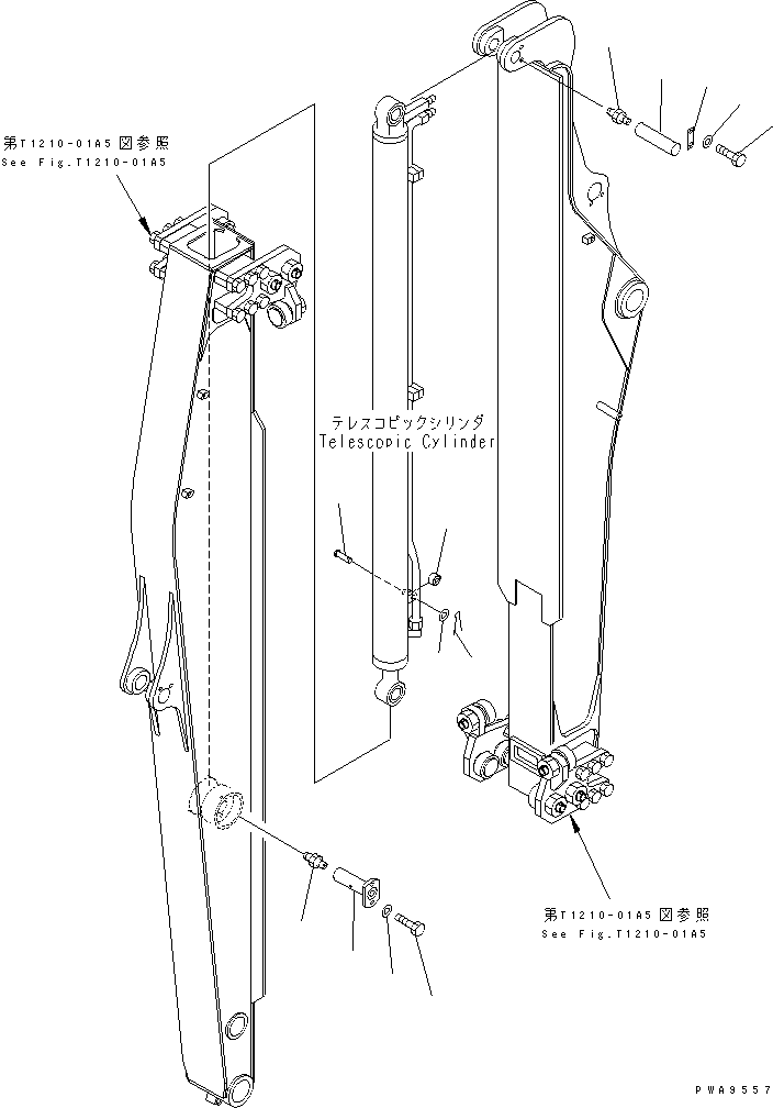 Komatsu parts book diagram for PC60-7 S/N 45001-UP: TELESCOPIC ARM (CYLINDER PIN)