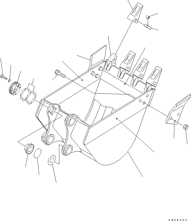 Komatsu parts book diagram for PC60-7 S/N 45001-UP: BUCKET ? 0.25M3 WIDTH 750MM (HORIZONTAL PIN TYPE)