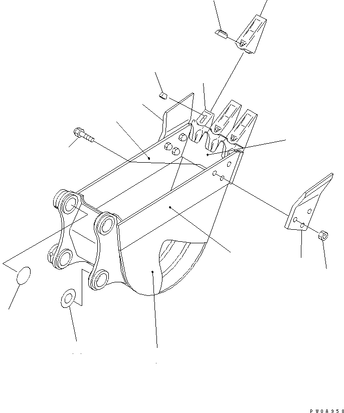 Komatsu parts book diagram for PC60-7 S/N 45001-UP: BUCKET ? 0.08M3 WIDTH 450MM (VERTICAL PIN TYPE)