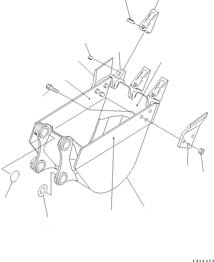 Komatsu parts book diagram for PC60-7 S/N 45001-UP: BUCKET ? 0.11M3 WIDTH 550MM (VERTICAL PIN TYPE)