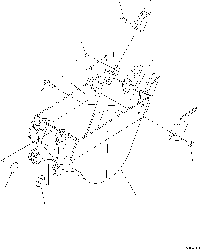 Komatsu parts book diagram for PC60-7 S/N 45001-UP: BUCKET ? 0.18M3 WIDTH 650MM (VERTICAL PIN TYPE)