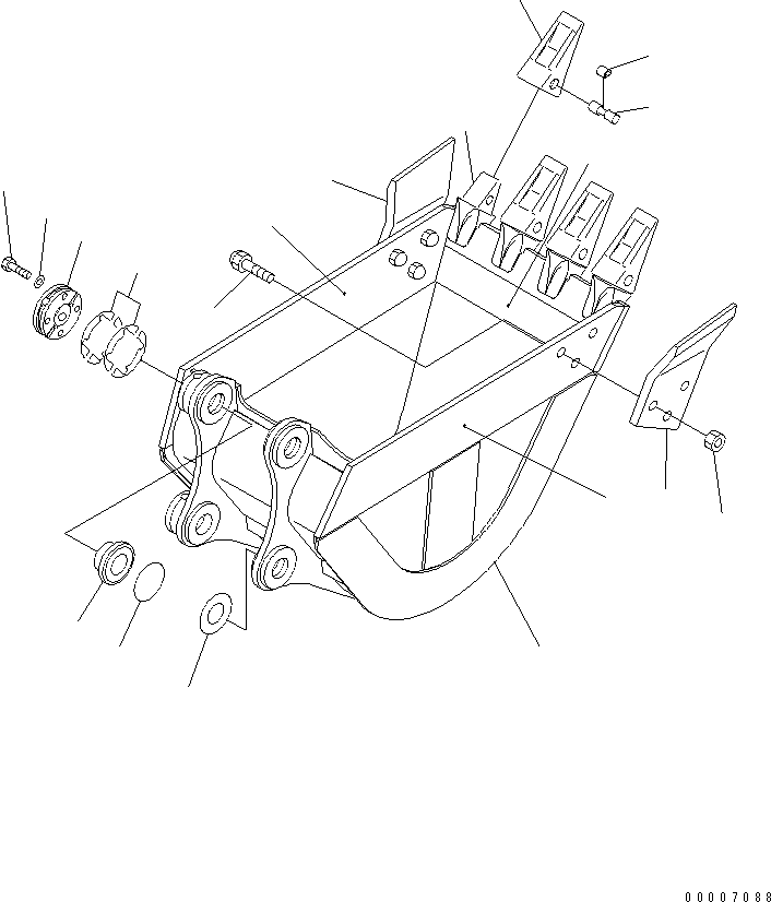 Komatsu parts book diagram for PC60-7 S/N 45001-UP: REINFORCED BUCKET ? 0.18M3 WIDTH 650MM (HORIZONTAL PIN TYPE)