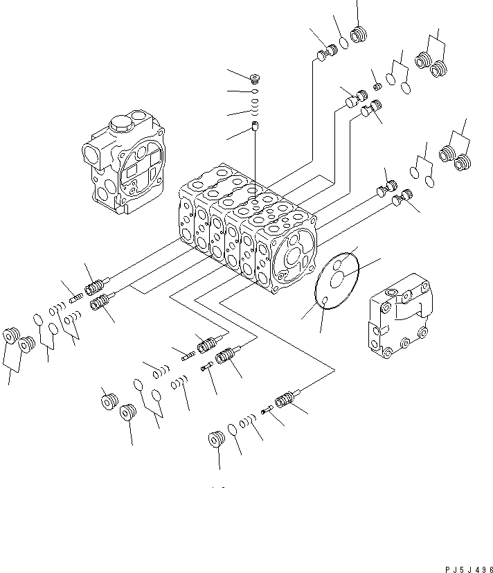 Komatsu parts book diagram for PC60-7 S/N 45001-UP: MAIN VALVE (6-VALVE) (2/6)(#52374-)