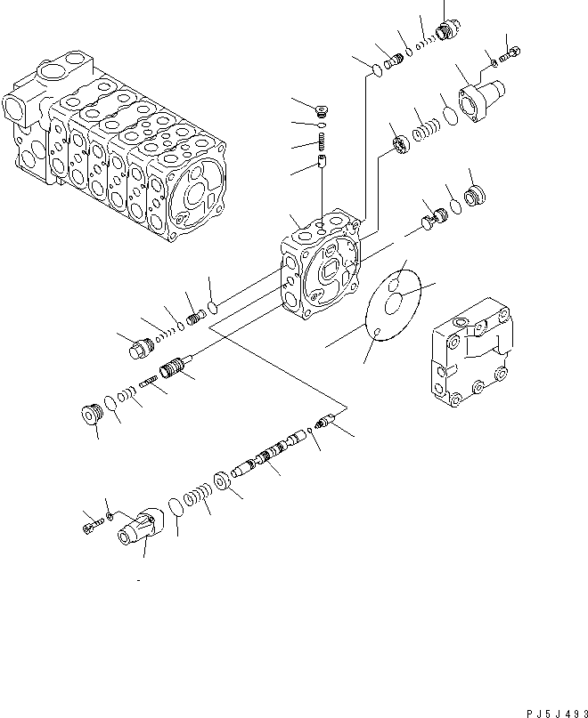 Komatsu parts book diagram for PC60-7 S/N 45001-UP: MAIN VALVE (7-VALVE) (7/7)(#52374-)