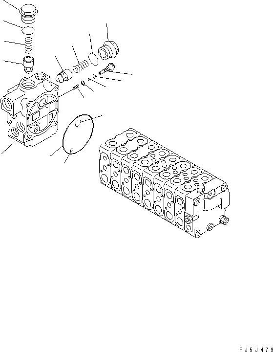 Komatsu parts book diagram for PC60-7 S/N 45001-UP: MAIN VALVE (8-VALVE) (3/8) (FOR BLADE)(#52374-)