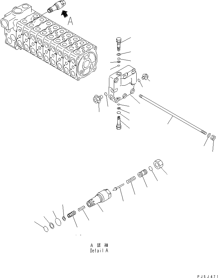 Komatsu parts book diagram for PC60-7 S/N 45001-UP: MAIN VALVE (9-VALVE) (4/9) (FOR BLADE)(#52374-)