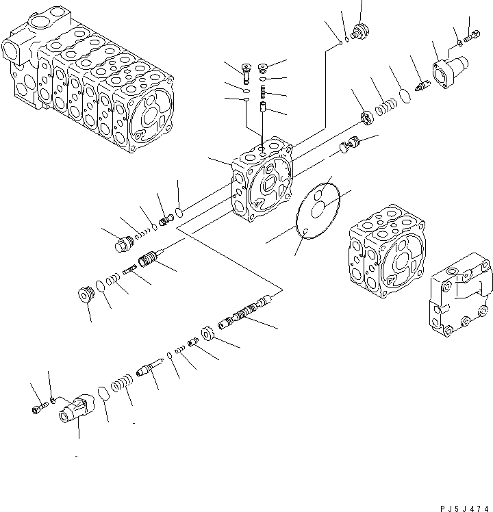 Komatsu parts book diagram for PC60-7 S/N 45001-UP: MAIN VALVE (9-VALVE) (7/9) (FOR BLADE)(#52374-)