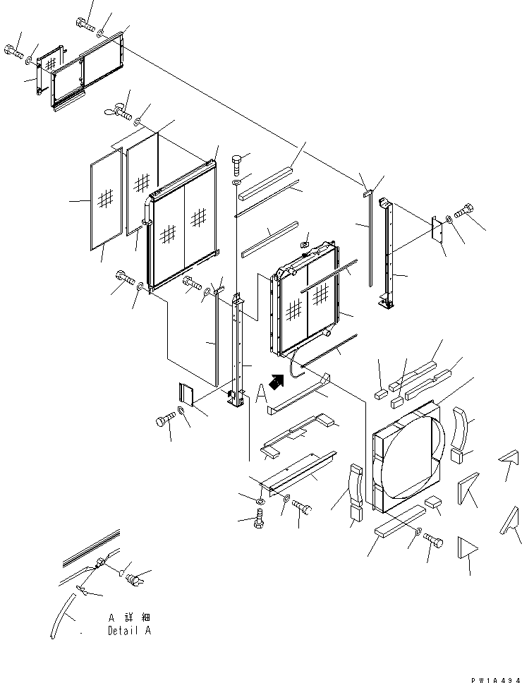 Komatsu parts book diagram for PC600-6A-KJ S/N 10001-UP: COOLING (RADIATOR AND OIL COOLER)(#11001-)