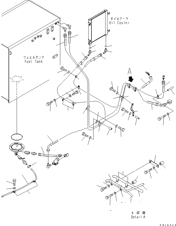 Komatsu parts book diagram for PC600-6A-KJ S/N 10001-UP: FUEL LINE (1/2)(#11001-)