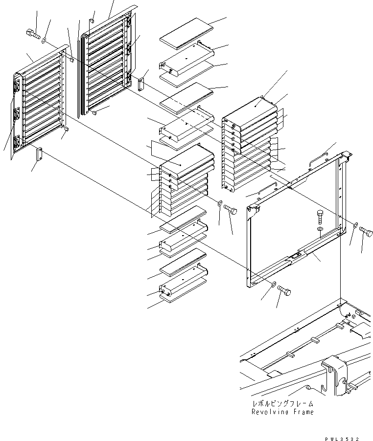Komatsu parts book diagram for PC600-6A-KJ S/N 10001-UP: RIGHT SIDE COVER (MACHINE CAB)(#11001-)