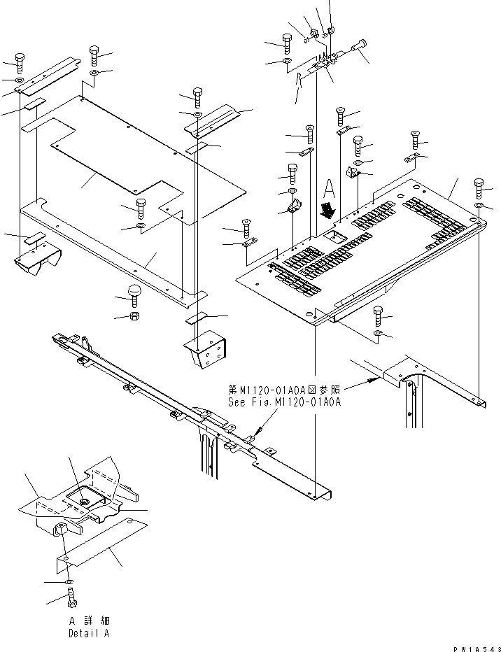 Komatsu parts book diagram for PC600-6A-KJ S/N 10001-UP: COVER (UPPER) (MACHINE CAB)(#11001-)
