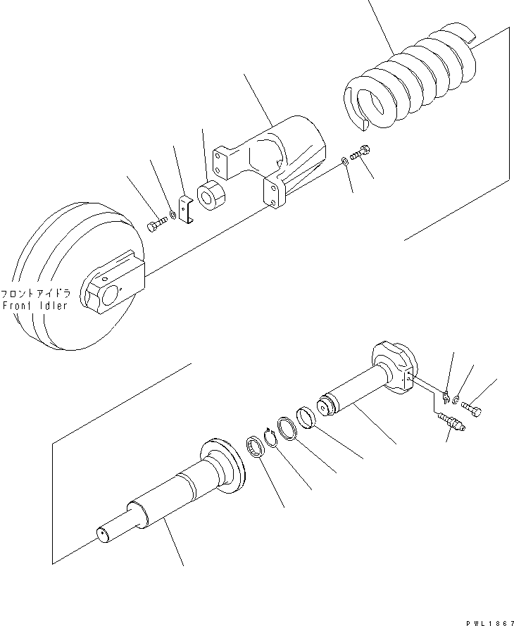 Komatsu parts book diagram for PC600-6A-KJ S/N 10001-UP: TRACK FRAME (IDLER CUSHION) (R.H.)(#10104-)