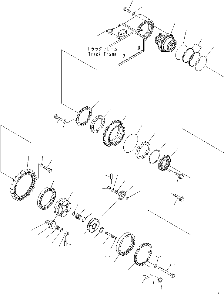 Komatsu parts book diagram for PC600-6A-KJ S/N 10001-UP: TRACK FRAME (FINAL DRIVE) (L.H.)(#10104-)