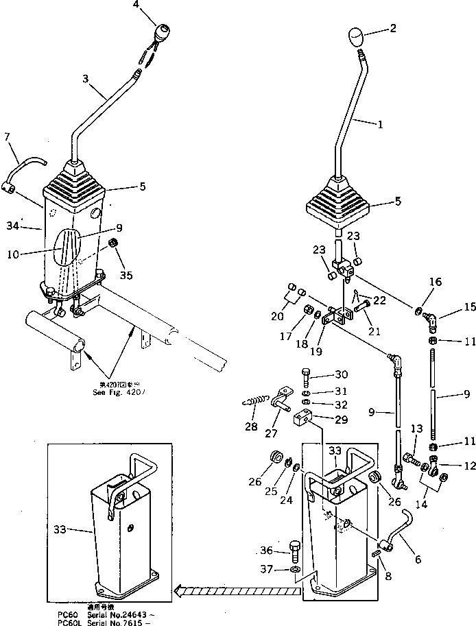 Excavators Komatsu / PC60L-5 S/N 7501-UP(pc60l-5r) / WORK EQUIPMENT CONTROL STAND(120070 : 4201)