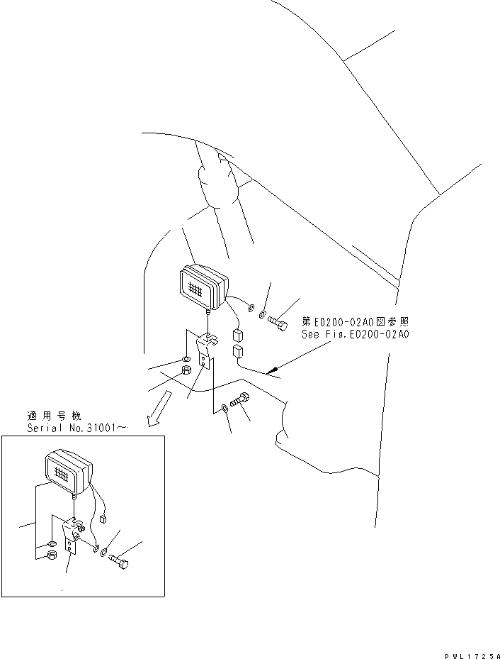 Komatsu parts book diagram for PC650-6A S/N 30001-UP: WIRING (WORKING LAMP FRONT)