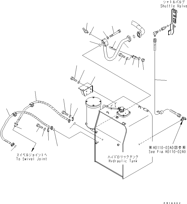 Komatsu parts book diagram for PC650-6A S/N 30001-UP: HYDRAULIC TANK (OIL COOLER LINE ? DRAIN LINE AND GEAR PUMP LINE)(#30016-)