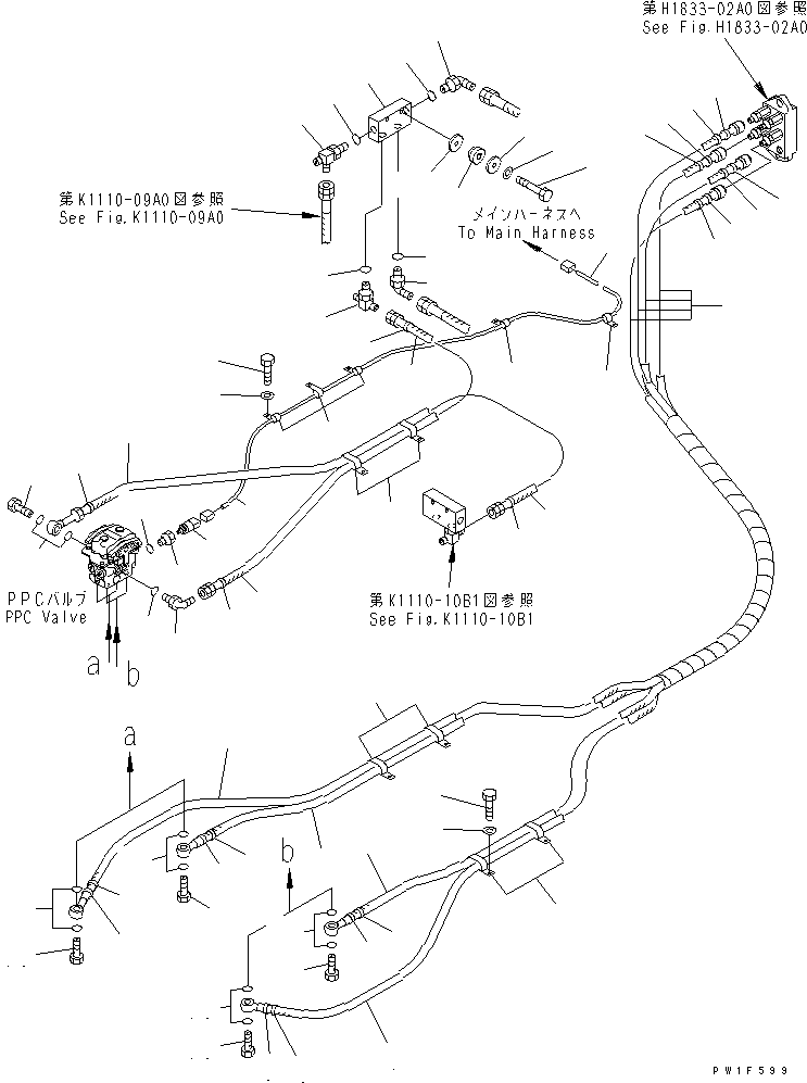 Komatsu parts book diagram for PC650-6A S/N 30001-UP: FLOOR FRAME (PPC TRAVEL LINE) (2 ACTUATOR)(#31001-)