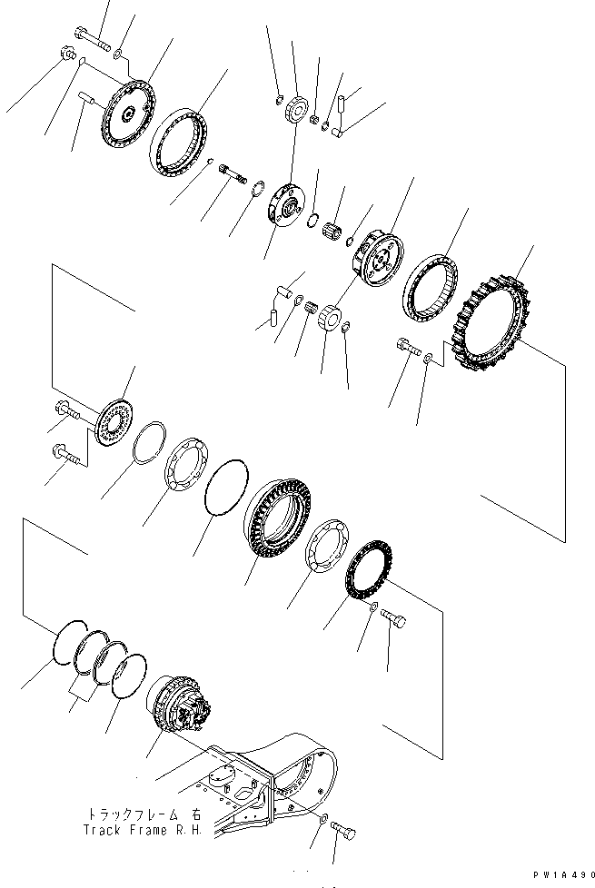 Komatsu parts book diagram for PC650-6A S/N 30001-UP: TRACK FRAME (FINAL DRIVE) (R.H.)(#30017-)