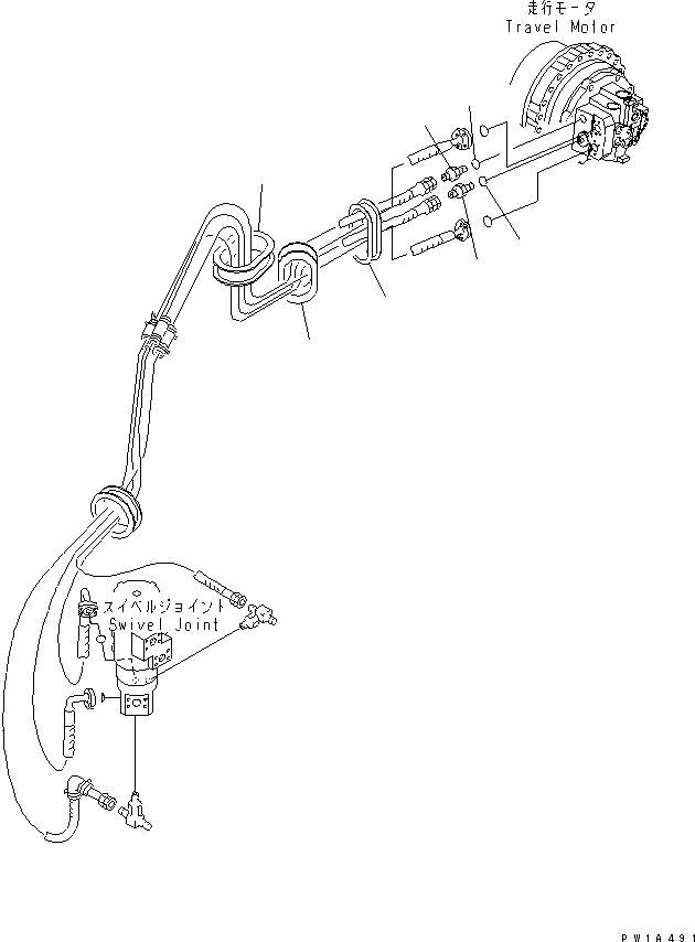 Komatsu parts book diagram for PC650-6A S/N 30001-UP: TRACK FRAME (TRAVEL PIPING) (R.H.)(#30017-)