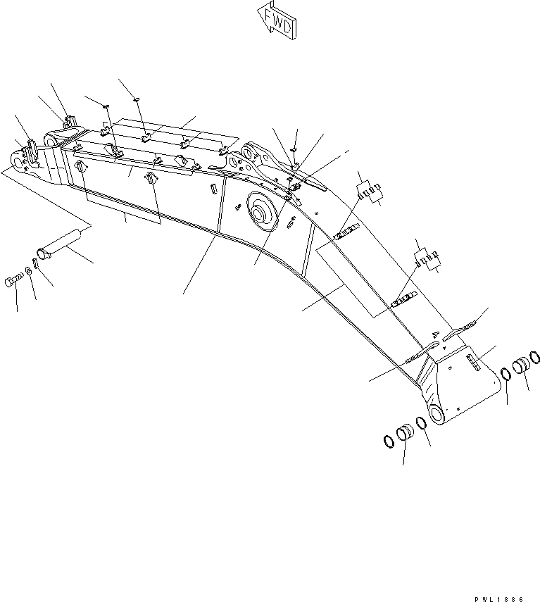 Komatsu parts book diagram for PC650-6A S/N 30001-UP: BOOM (7.3M) (BOOM AND TOP PIN) (FOR ADDITIONAL PIPING)
