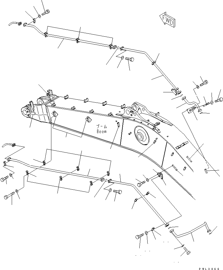 Komatsu parts book diagram for PC650-6A S/N 30001-UP: BOOM (7.3M) (FOR ADDITIONAL PIPING) (KIT)