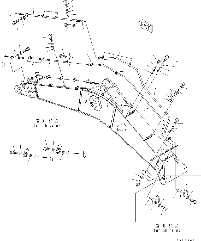 Komatsu parts book diagram for PC650-6A S/N 30001-UP: BOOM (6.6M) (BUCKET CYLINDER LINE) (SE SPEC.)