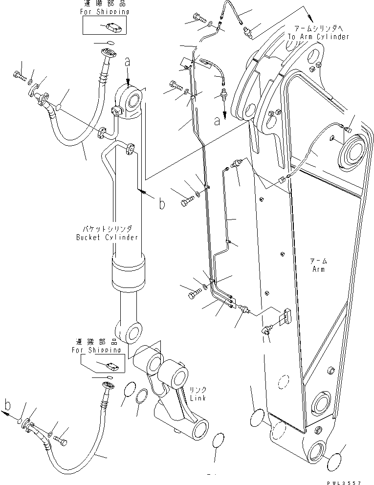 Komatsu parts book diagram for PC650-6A S/N 30001-UP: ARM (BUCKET CYLINDER HOSE AND SPACER) (SE SPEC.)
