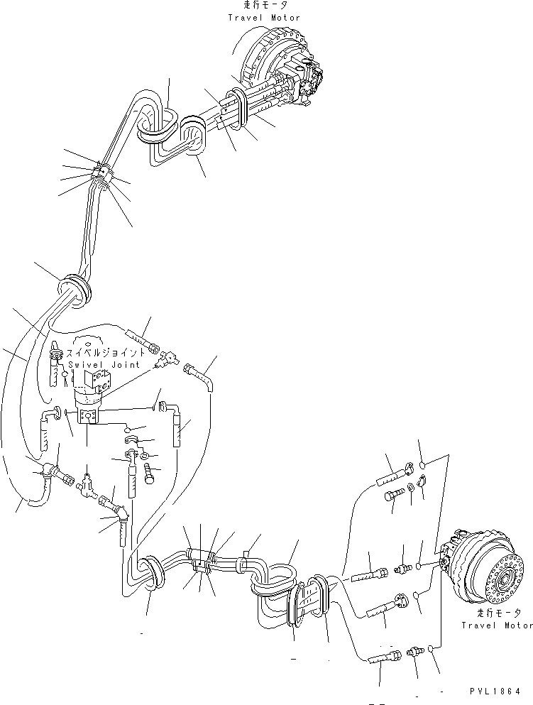 Komatsu parts book diagram for PC650-6 S/N 30001-UP: TRAVEL PIPING(#30001-30016)