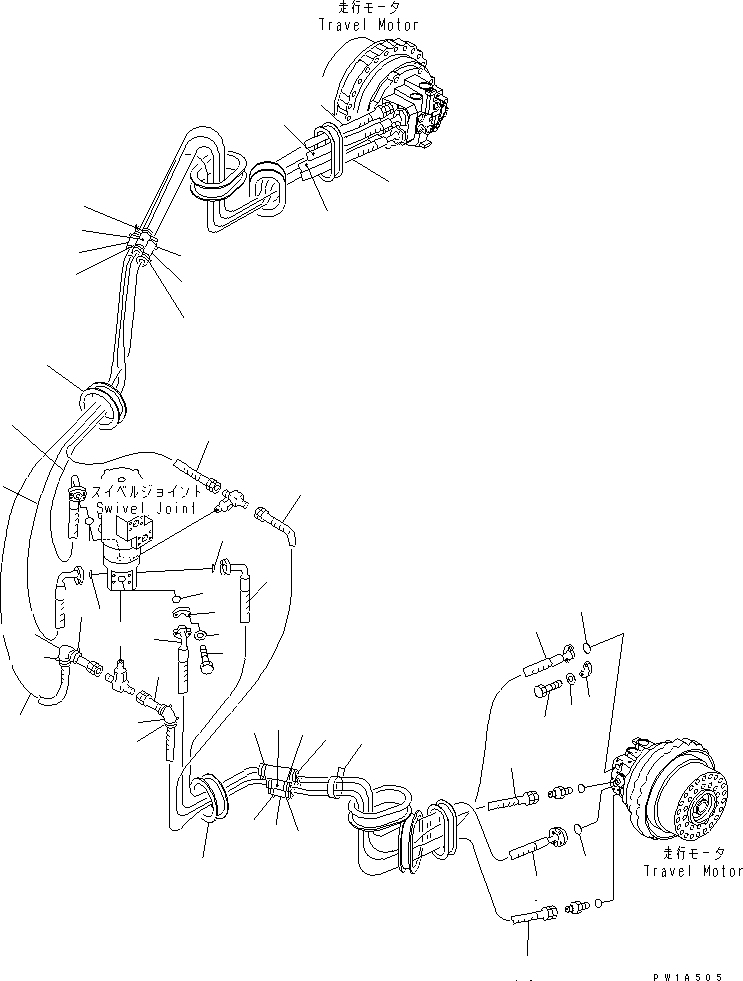 Komatsu parts book diagram for PC650-6 S/N 30001-UP: TRAVEL PIPING(#30017-)