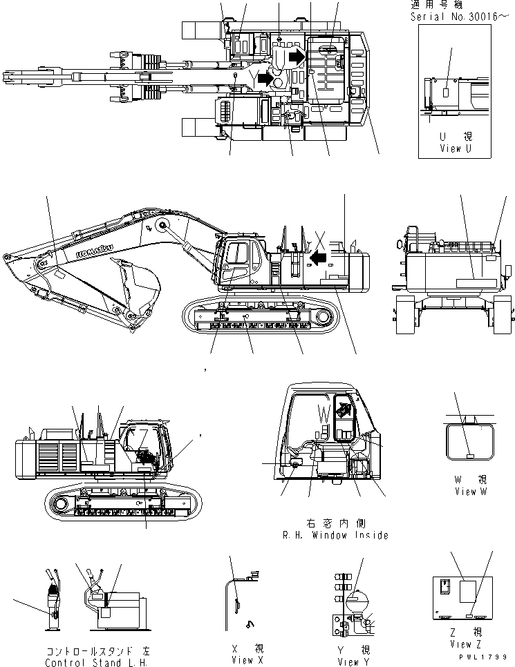Komatsu parts book diagram for PC650-6 S/N 30001-UP: DECAL AND PLATE (JAPANESE)(#30001-30999)