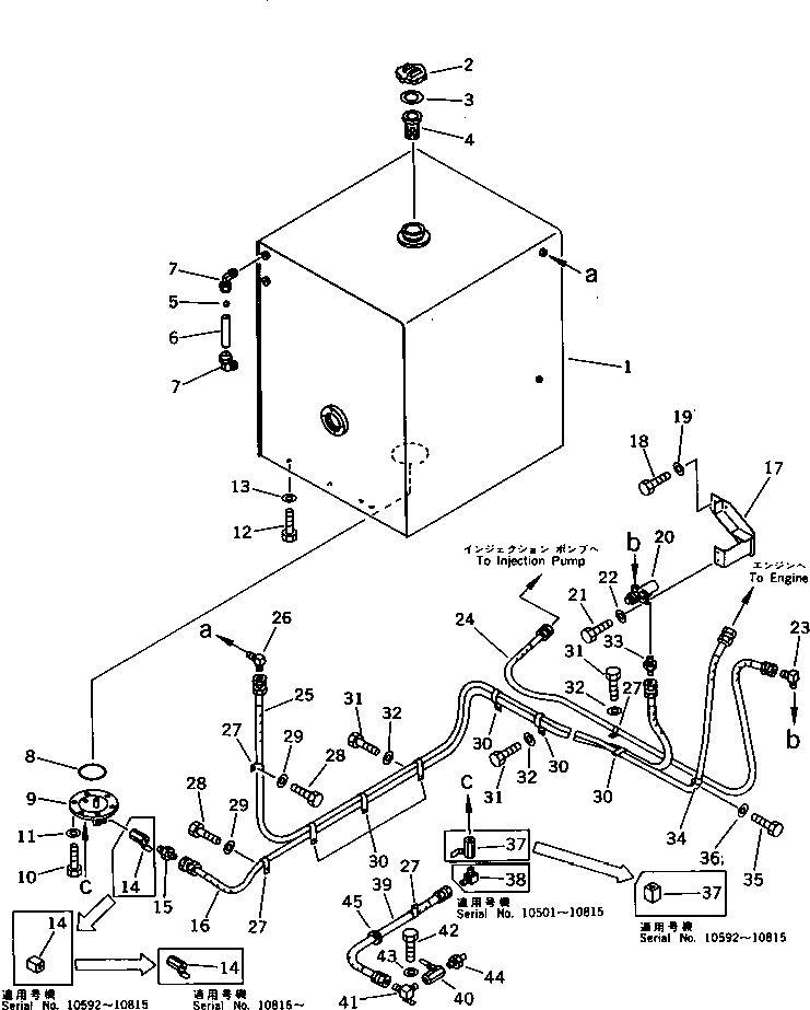 Komatsu parts book diagram for PC650SE-3 S/N 10501-UP: FUEL TANK AND PIPING