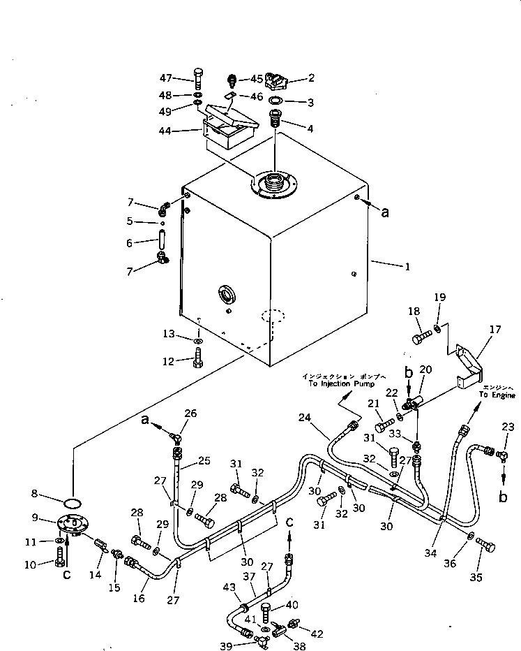 Komatsu parts book diagram for PC650SE-3 S/N 10501-UP: FUEL TANK AND PIPING (SANDY AND DUSTY TERRAIN SPEC.)