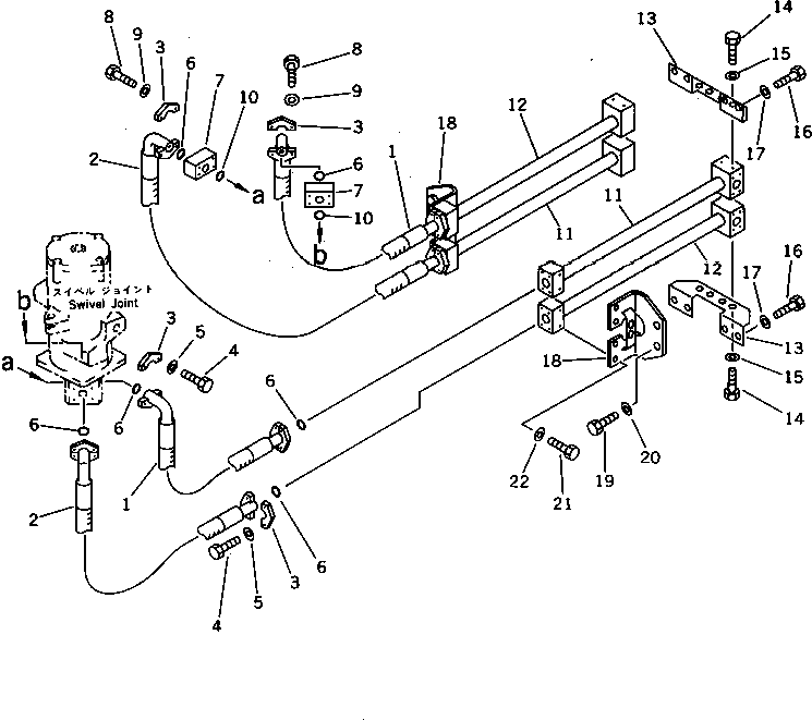 Komatsu parts book diagram for PC650SE-3 S/N 10501-UP: TRAVEL PIPING (SWIVEL JOINT TO/FROM MOTOR) (1/3) (FOR JAPAN)(#10661-)