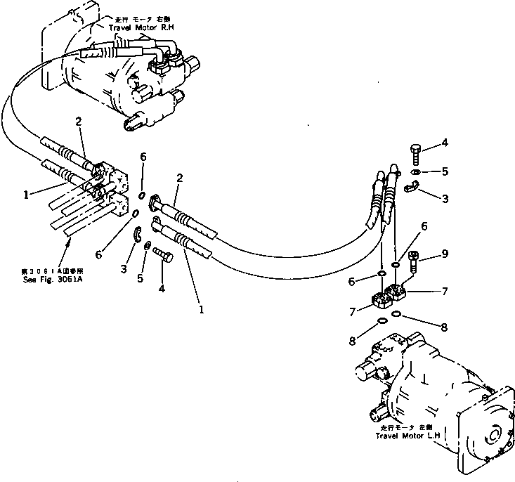 Komatsu parts book diagram for PC650SE-3 S/N 10501-UP: TRAVEL PIPING (SWIVEL JOINT TO/FROM MOTOR) (2/3) (FOR JAPAN)(#10661-)