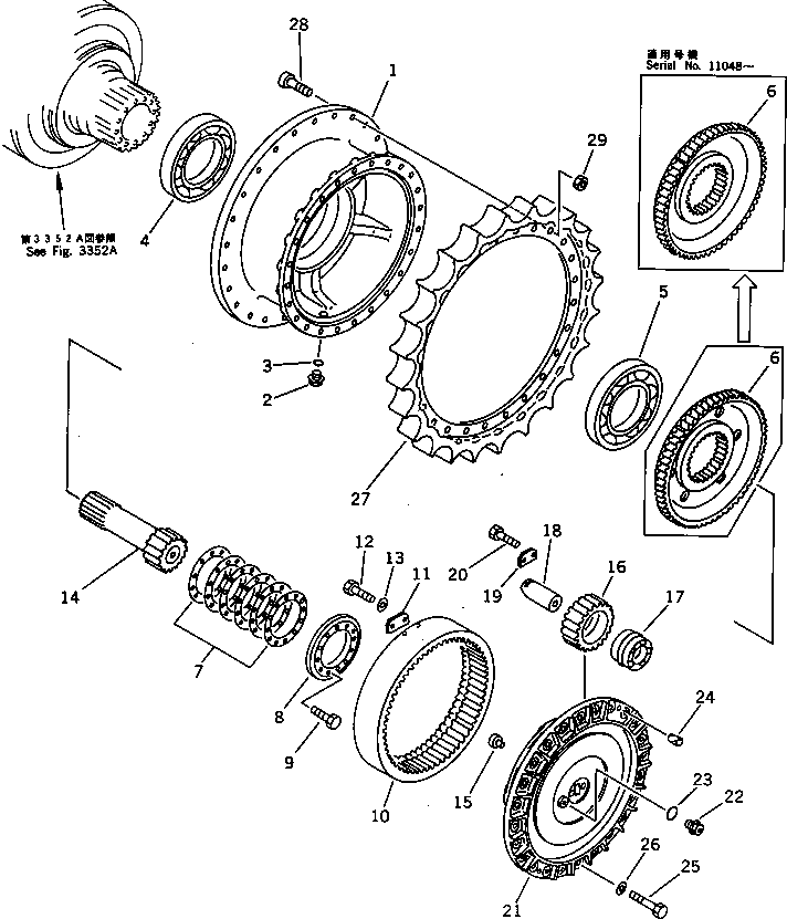 Komatsu parts book diagram for PC650SE-3 S/N 10501-UP: FINAL DRIVE CASE AND SPROCKET (3/3) (FOR JAPAN)(#10661-)