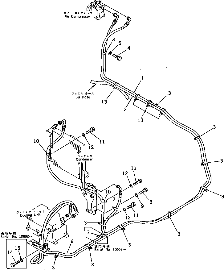 Komatsu parts book diagram for PC650SE-3 S/N 10501-UP: AIR CONDITIONER AND PIPING (4/5)(#10501-10844)