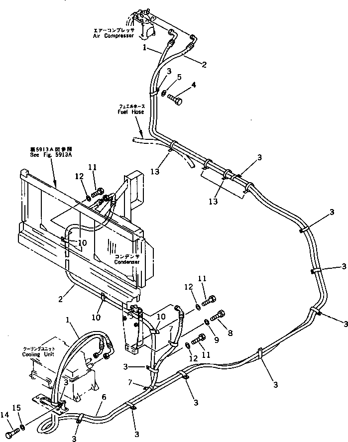 Komatsu parts book diagram for PC650SE-3 S/N 10501-UP: AIR CONDITIONER AND PIPING (4/5)(#10845-)
