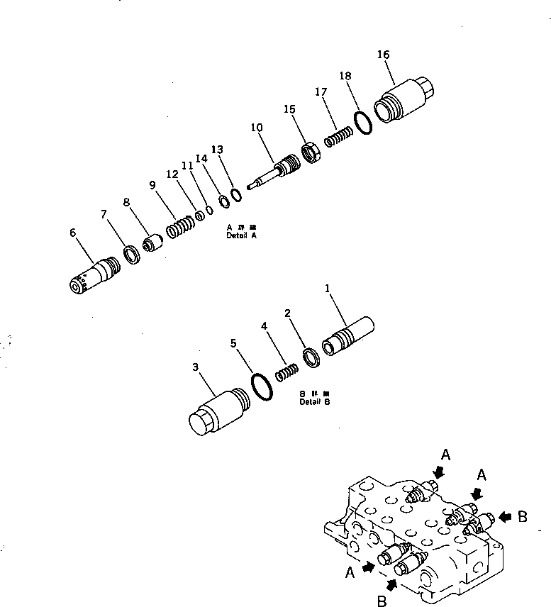 Komatsu parts book diagram for PC650SE-3 S/N 10501-UP: R.H. CONTROL VALVE (3/4)(#10562-)
