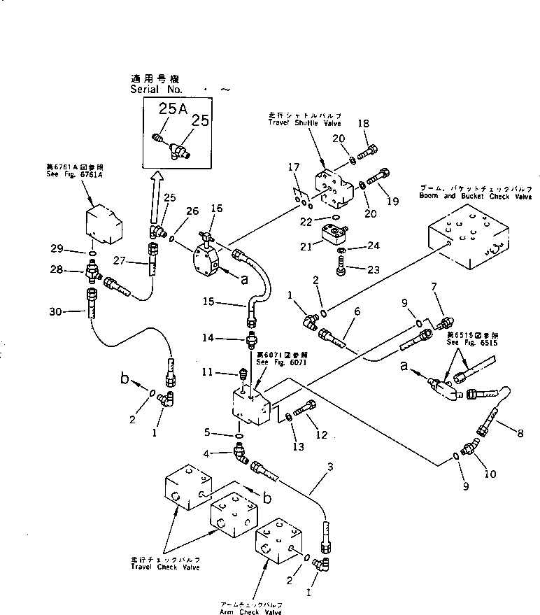 Komatsu parts book diagram for PC650SE-3 S/N 10501-UP: STRAIGHT TRAVEL PIPING (1/2) (WITH AUTO DECELERATION)            (FOR BACKHOE)(#10696-)