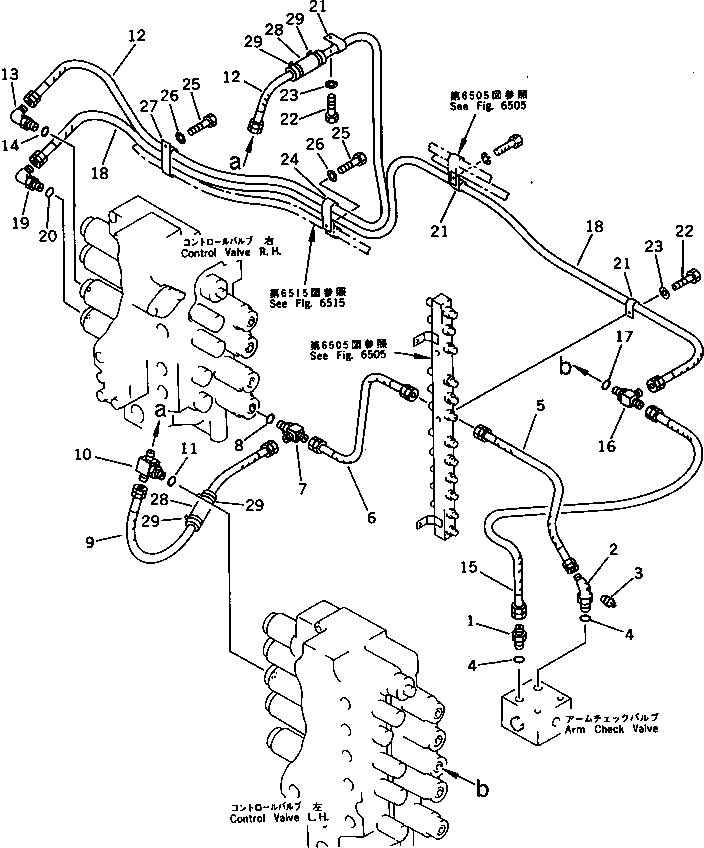 Komatsu parts book diagram for PC650SE-3 S/N 10501-UP: ARM CHECK VALVE TO/FROM CONTROL VALVE PIPING(#10836-)