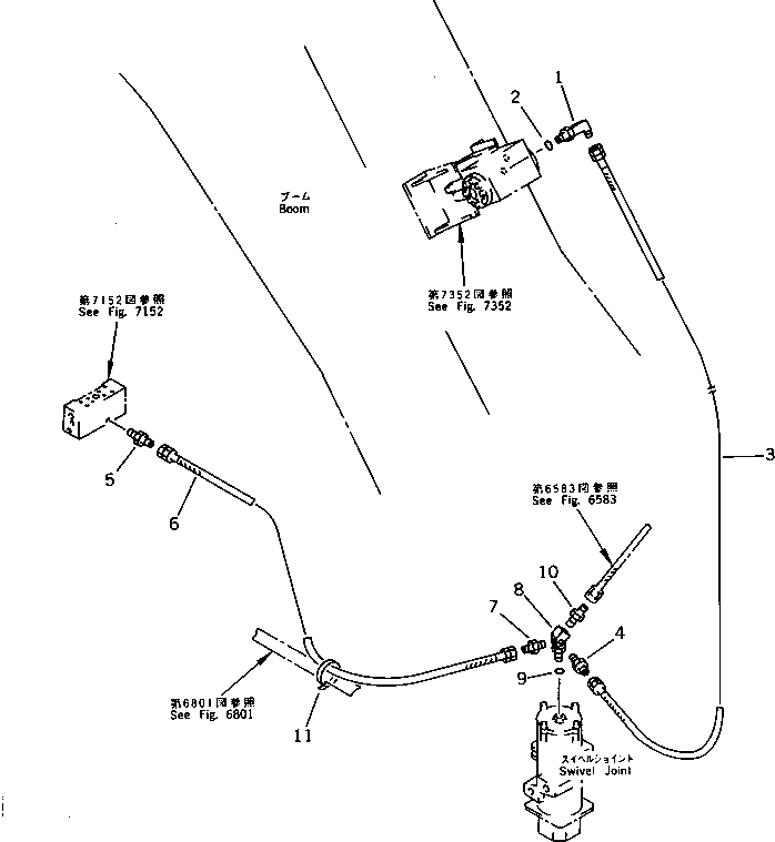 Komatsu parts book diagram for PC650SE-3 S/N 10501-UP: PILOT DRAIN PIPING (FOR CYLINDER LOCK VALVE)