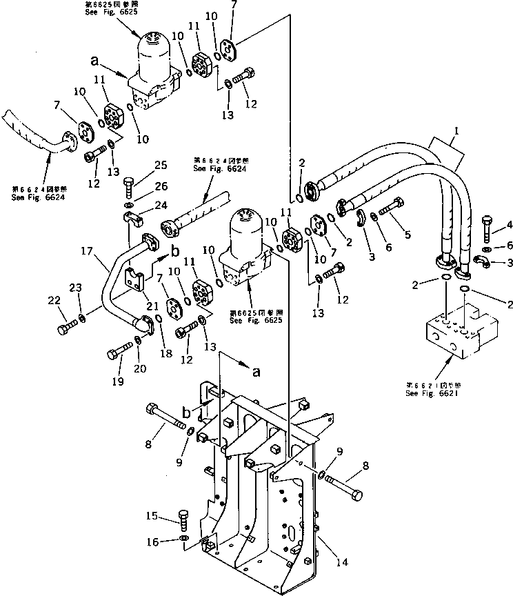 Komatsu parts book diagram for PC650SE-3 S/N 10501-UP: PUMP TO VALVE PIPING (3/4)(#10501-10695)