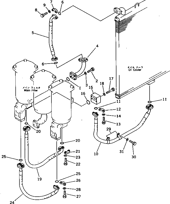 Komatsu parts book diagram for PC650SE-3 S/N 10501-UP: FILTER TO OIL COOLER AND TANK PIPING